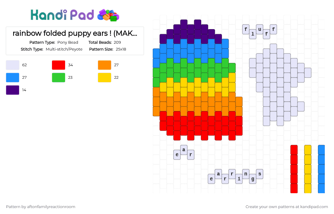 rainbow folded puppy ears ! (MAKE 2) - Pony Bead Pattern by aftonfamilyreactionroom on Kandi Pad - orange,green,light blue,red,ears,puppy,dog,animal,rainbow