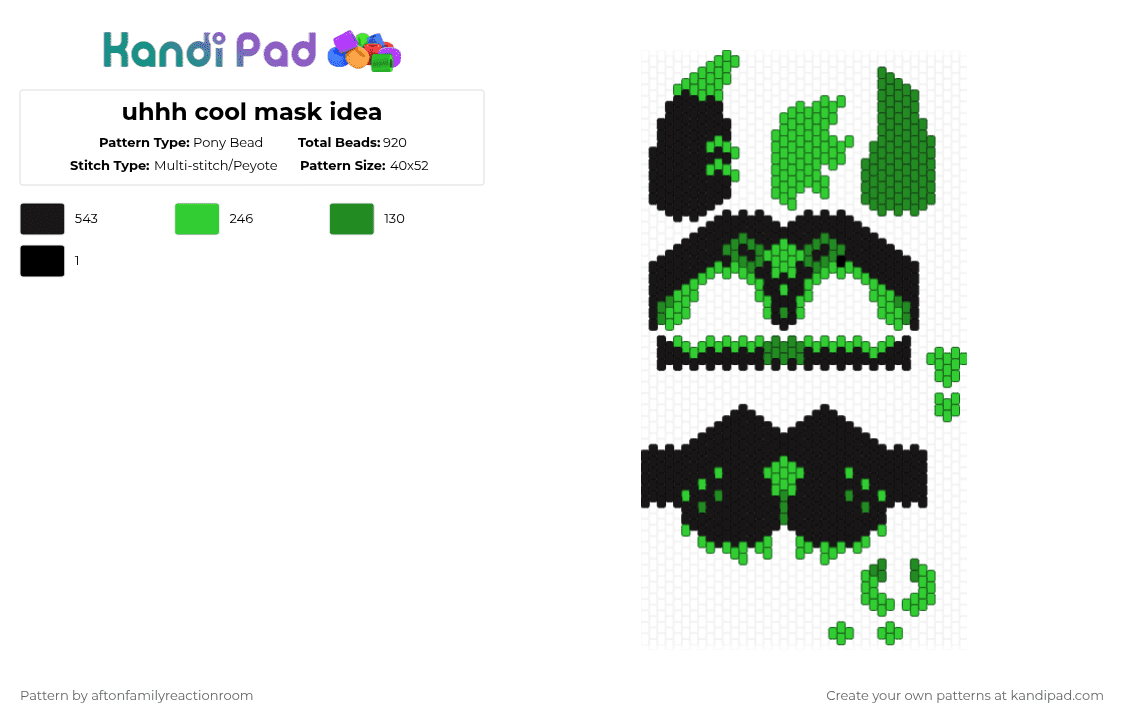 uhhh cool mask idea - Pony Bead Pattern by aftonfamilyreactionroom on Kandi Pad - green,black