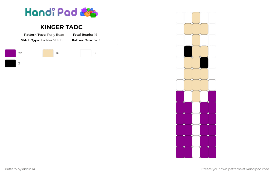KINGER TADC - Pony Bead Pattern by anniniki on Kandi Pad - pink,beige