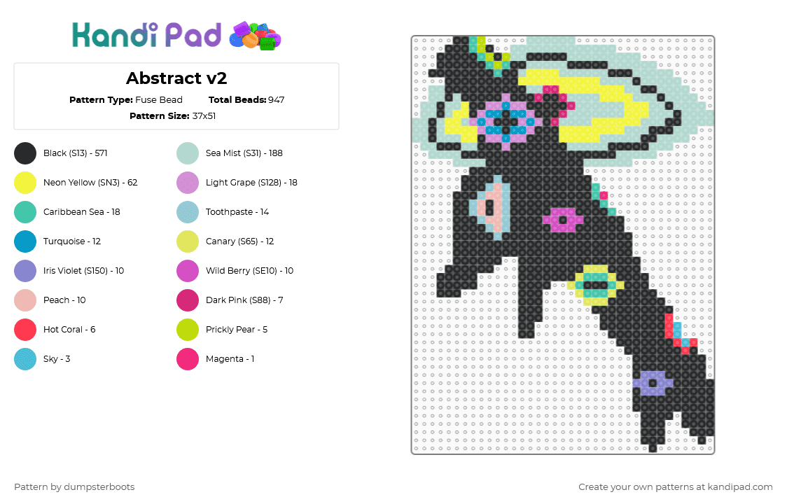 Abstract v2 - Fuse Bead Pattern by dumpsterboots on Kandi Pad - black, light blue, yellow