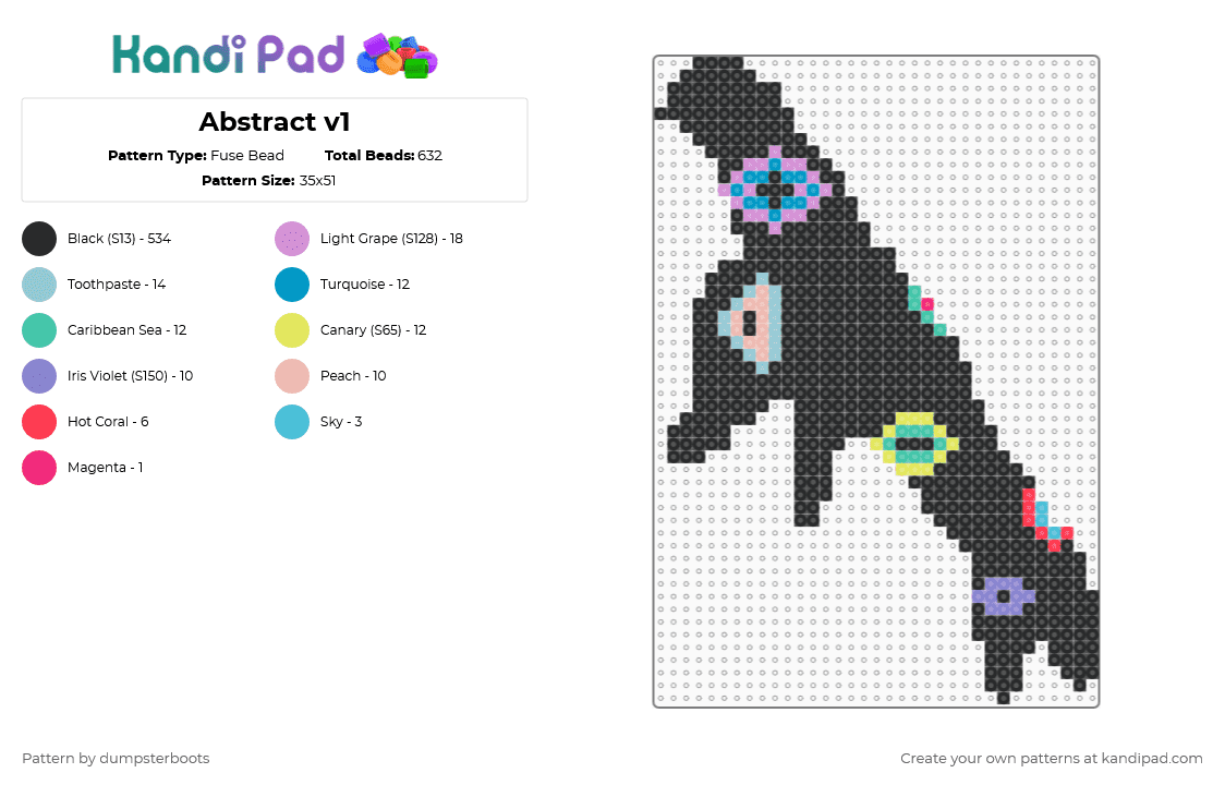 Abstract v1 - Fuse Bead Pattern by dumpsterboots on Kandi Pad - black, light blue, pink