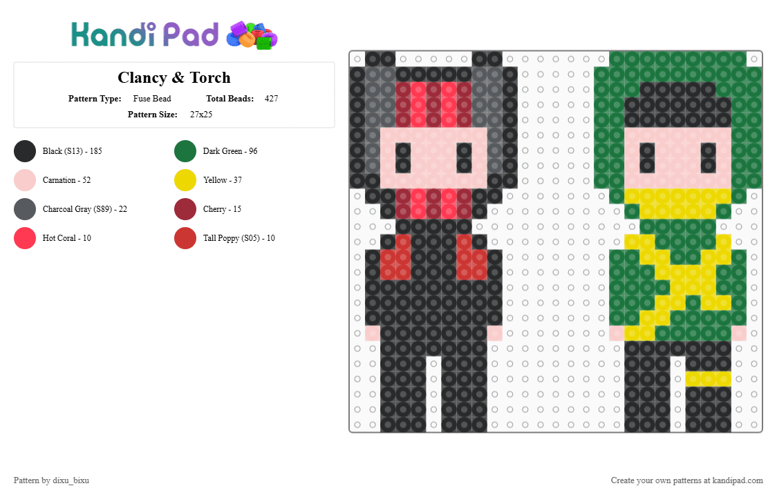Clancy & Torch - Fuse Bead Pattern by dixu_bixu on Kandi Pad - beige,green