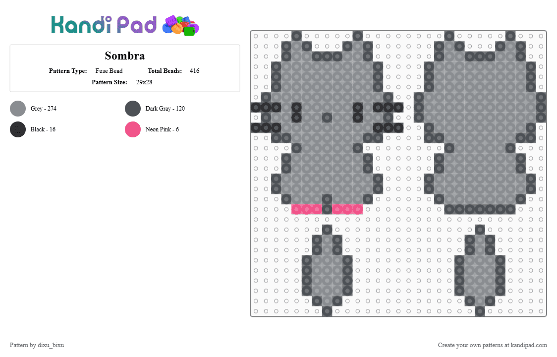 Sombra - Fuse Bead Pattern by dixu_bixu on Kandi Pad - gray