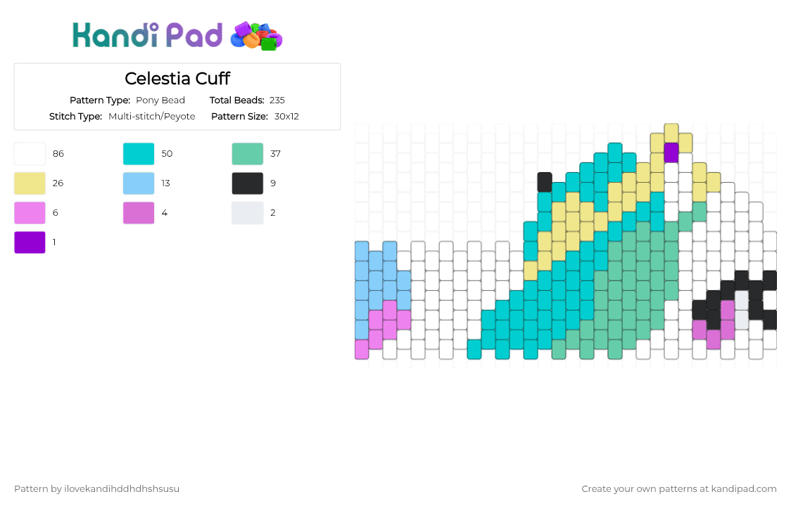 Celestia Cuff - Pony Bead Pattern by ilovekandihddhdhshsusu on Kandi Pad - light blue,yellow,teal