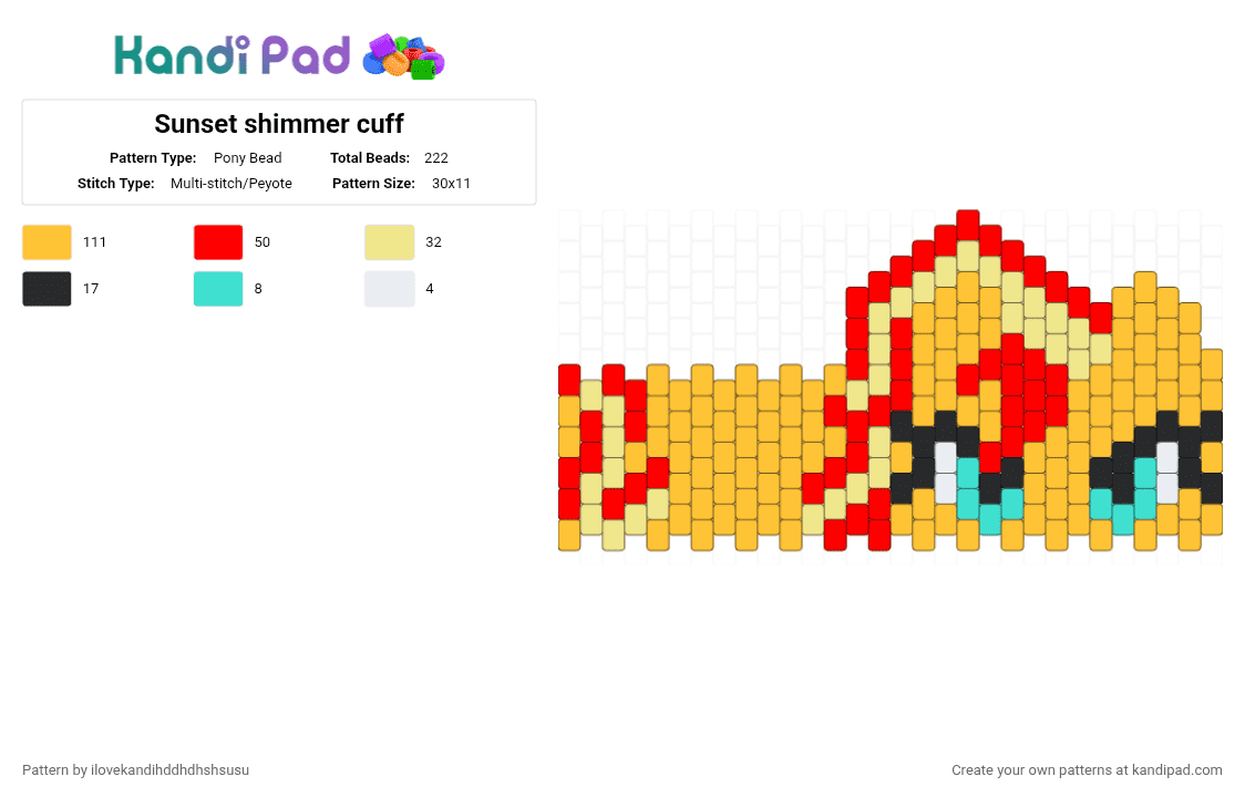 Sunset shimmer cuff - Pony Bead Pattern by ilovekandihddhdhshsusu on Kandi Pad - yellow