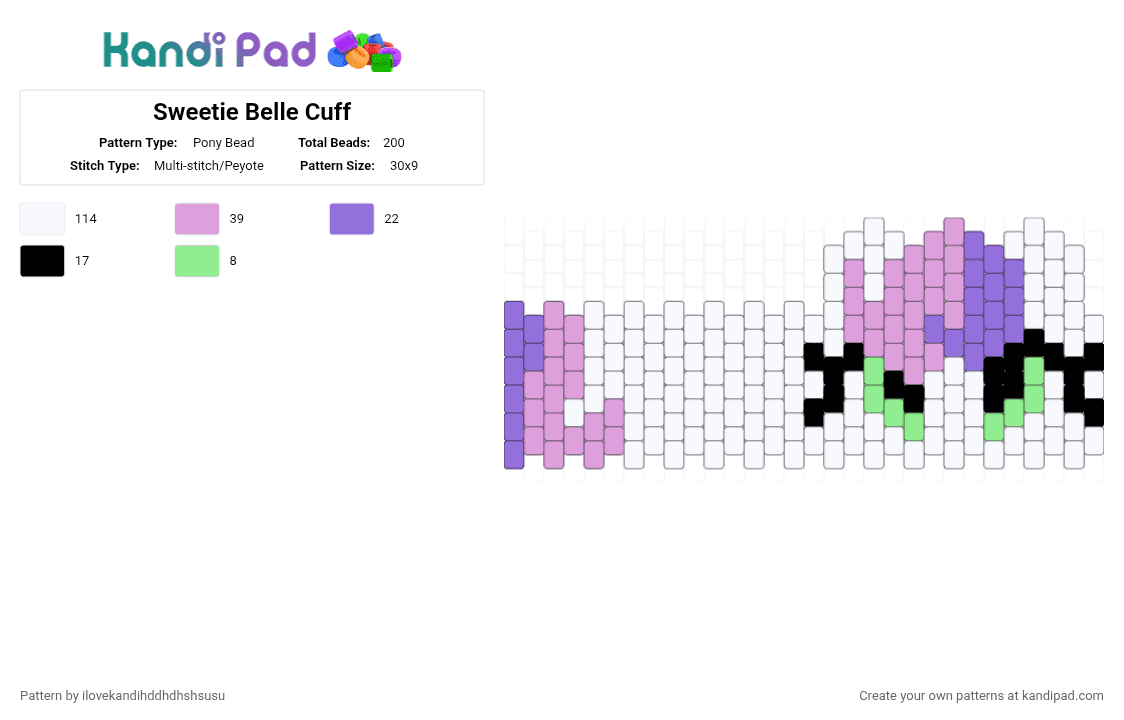 Sweetie Belle Cuff - Pony Bead Pattern by ilovekandihddhdhshsusu on Kandi Pad - pink, purple, white