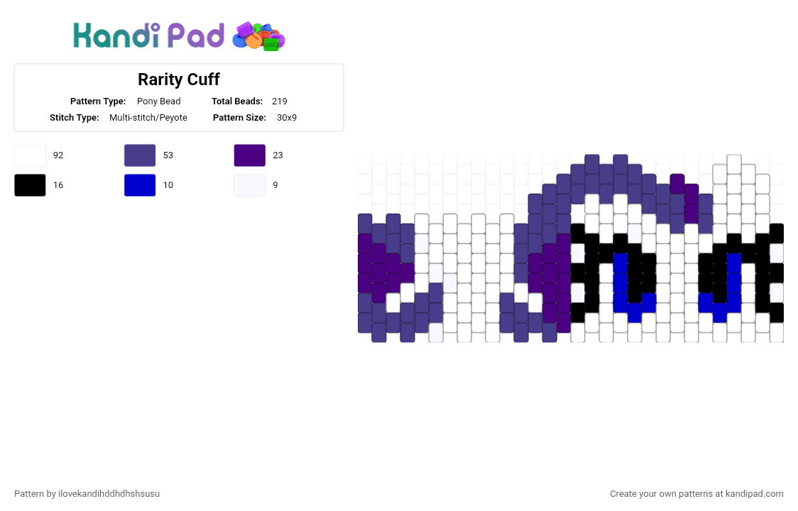 Rarity Cuff - Pony Bead Pattern by ilovekandihddhdhshsusu on Kandi Pad - white,purple