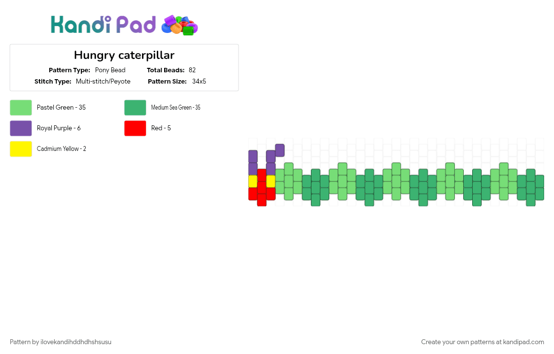 Hungry caterpillar - Pony Bead Pattern by ilovekandihddhdhshsusu on Kandi Pad - green, teal