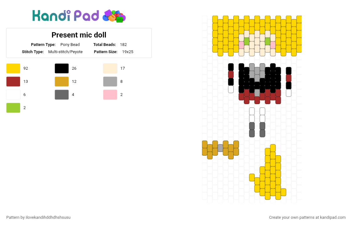Present mic doll - Pony Bead Pattern by ilovekandihddhdhshsusu on Kandi Pad - beige, yellow