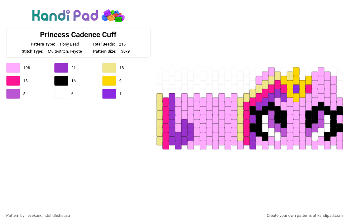 Princess Cadence Cuff - Pony Bead Pattern by ilovekandihddhdhshsusu on Kandi Pad - pink