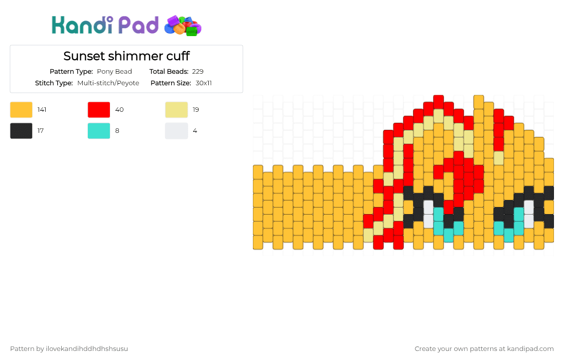 Sunset shimmer cuff - Pony Bead Pattern by ilovekandihddhdhshsusu on Kandi Pad - yellow