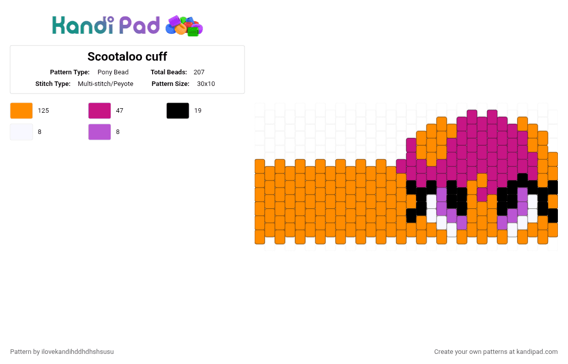 Scootaloo cuff - Pony Bead Pattern by ilovekandihddhdhshsusu on Kandi Pad - orange, pink