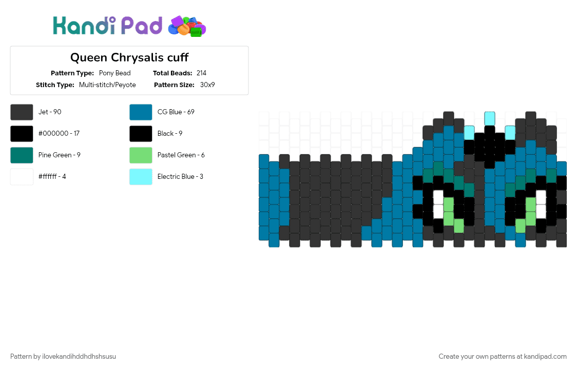 Queen Chrysalis cuff - Pony Bead Pattern by ilovekandihddhdhshsusu on Kandi Pad - black, blue