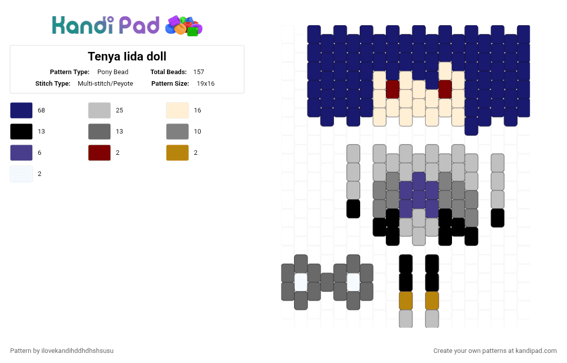 Tenya Iida doll - Pony Bead Pattern by ilovekandihddhdhshsusu on Kandi Pad - beige, purple