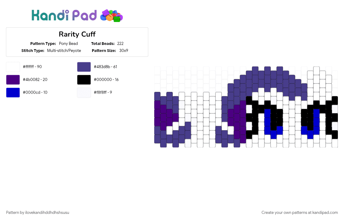 Rarity Cuff - Pony Bead Pattern by ilovekandihddhdhshsusu on Kandi Pad - purple, white