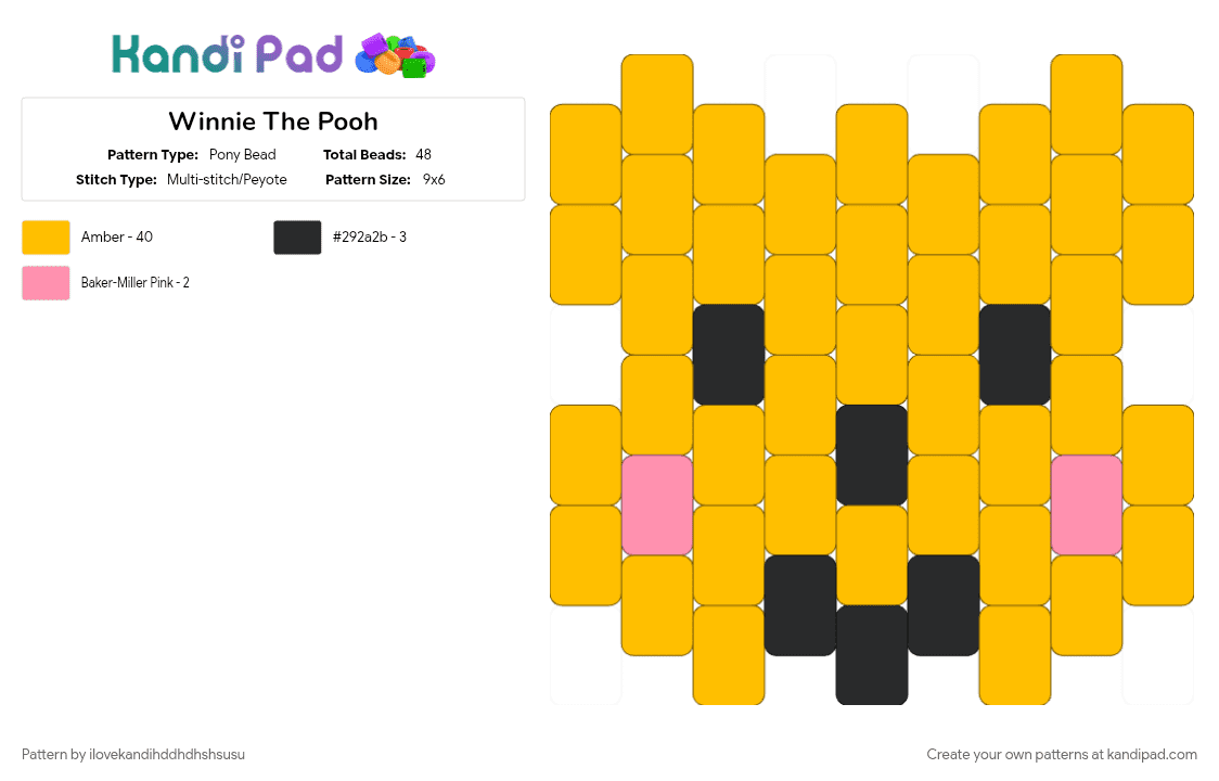 Winnie The Pooh - Pony Bead Pattern by ilovekandihddhdhshsusu on Kandi Pad - yellow