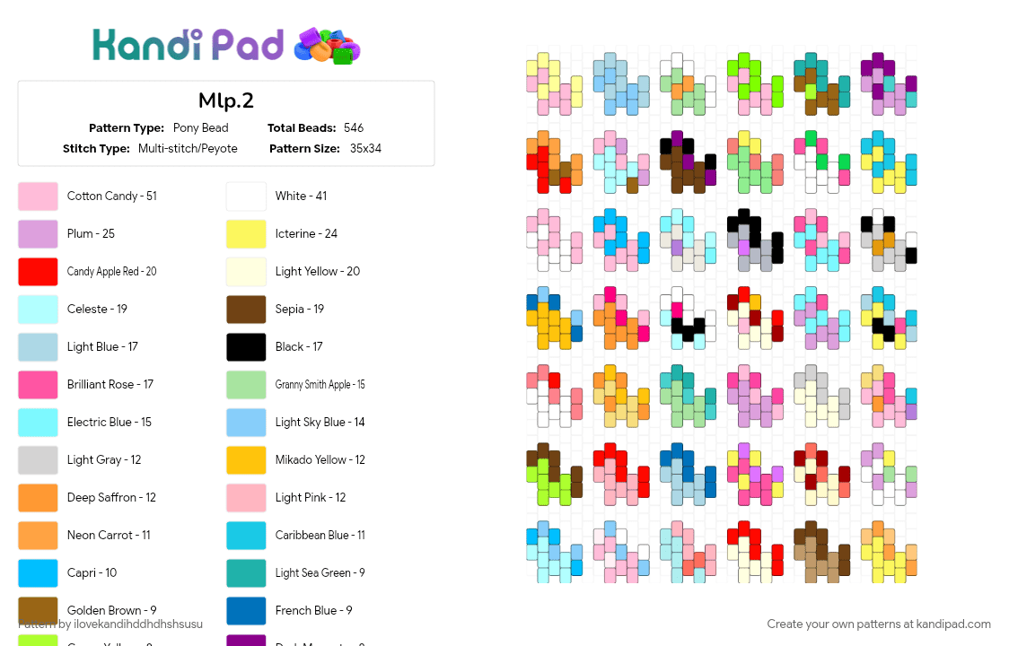 Mlp.2 - Pony Bead Pattern by ilovekandihddhdhshsusu on Kandi Pad - colorful, light blue, pink, teal