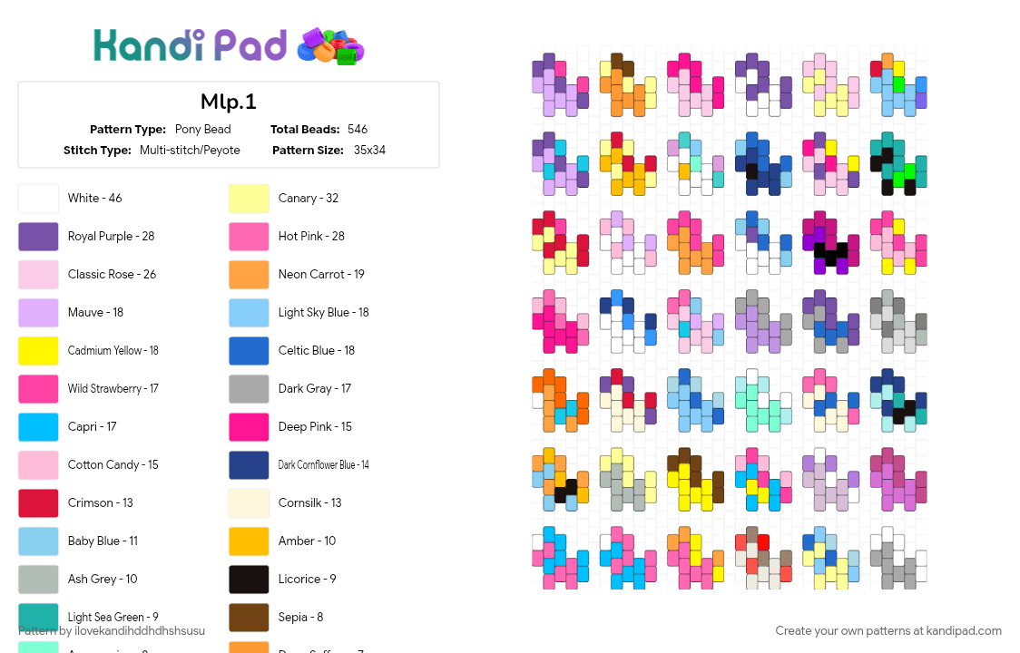 Mlp.1 - Pony Bead Pattern by ilovekandihddhdhshsusu on Kandi Pad - colorful, light blue, orange, pink