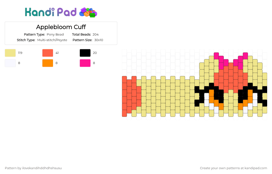 Applebloom Cuff - Pony Bead Pattern by ilovekandihddhdhshsusu on Kandi Pad - yellow