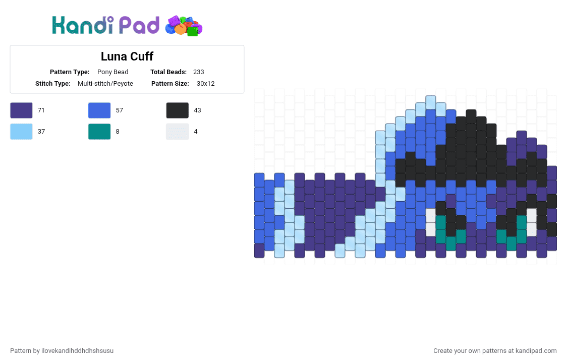 Luna Cuff - Pony Bead Pattern by ilovekandihddhdhshsusu on Kandi Pad - blue, purple