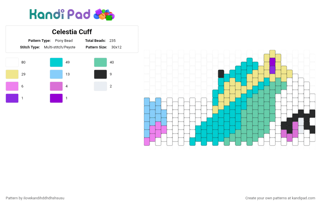 Celestia Cuff - Pony Bead Pattern by ilovekandihddhdhshsusu on Kandi Pad - light blue,yellow,teal