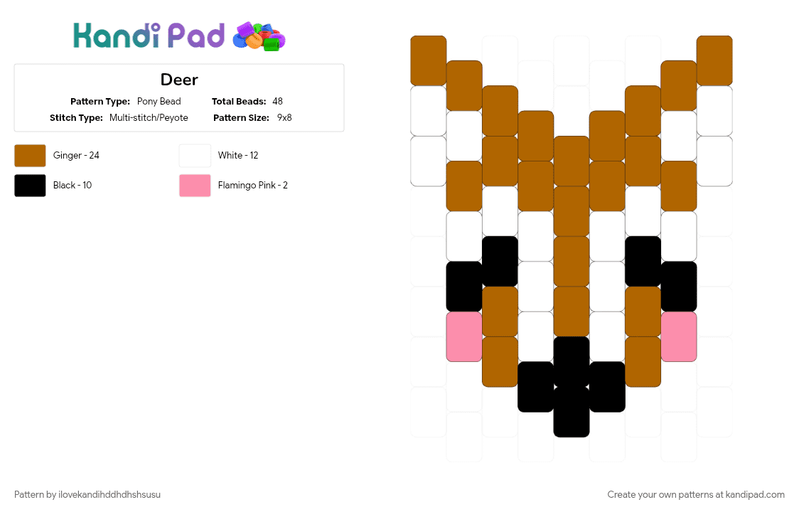 Deer - Pony Bead Pattern by ilovekandihddhdhshsusu on Kandi Pad - tan