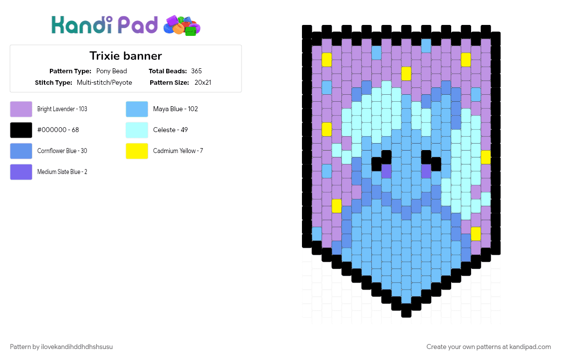 Trixie banner - Pony Bead Pattern by ilovekandihddhdhshsusu on Kandi Pad - light blue, pink