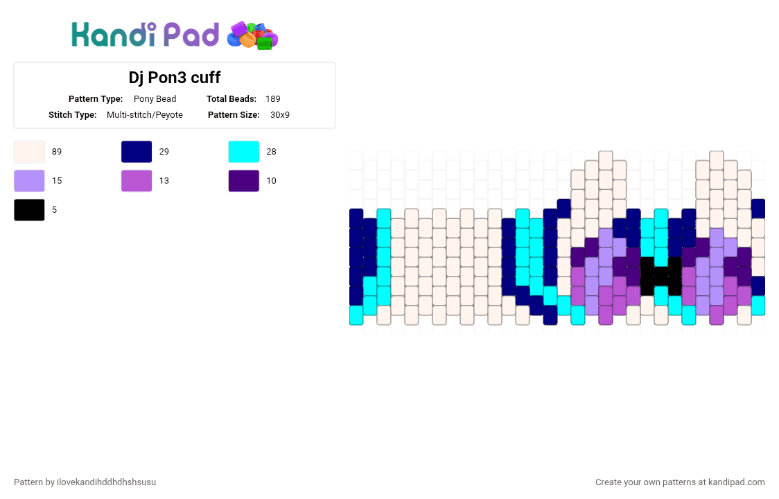 Dj Pon3 cuff - Pony Bead Pattern by ilovekandihddhdhshsusu on Kandi Pad - purple