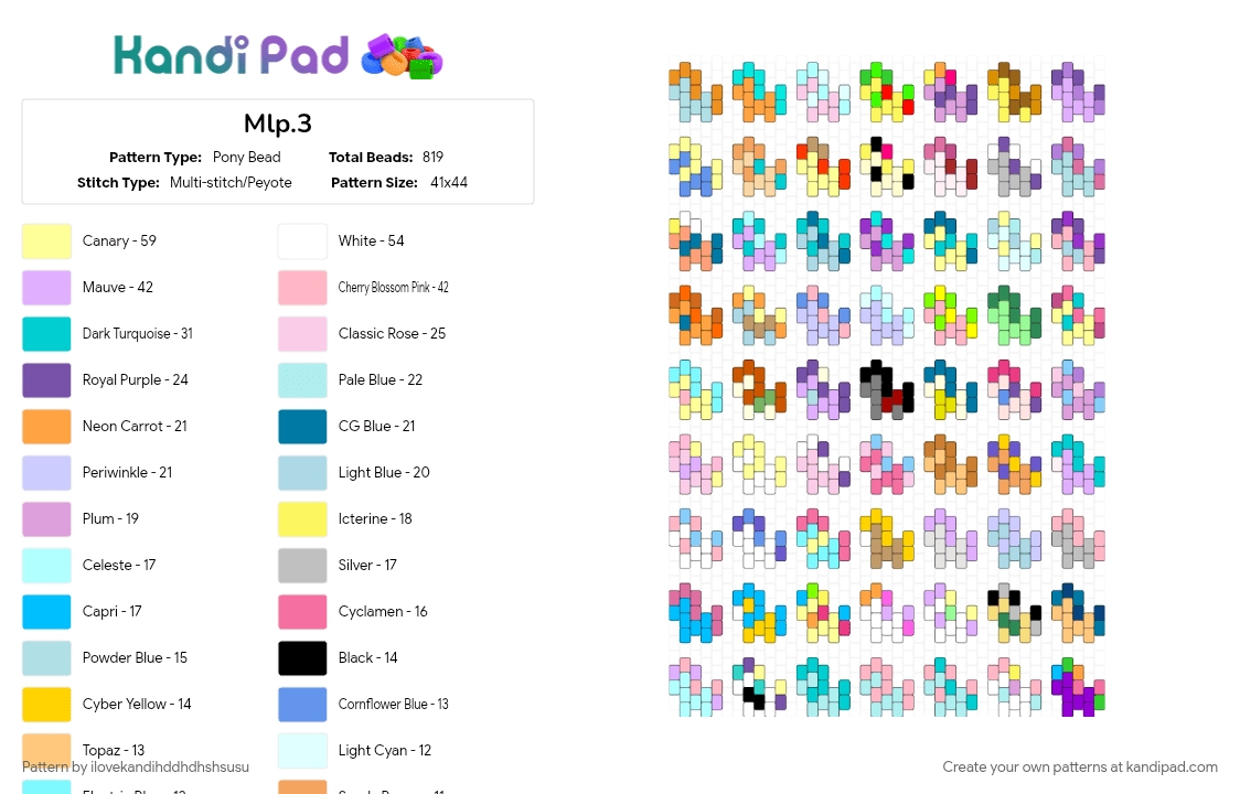 Mlp.3 - Pony Bead Pattern by ilovekandihddhdhshsusu on Kandi Pad - light blue, orange, pink, yellow