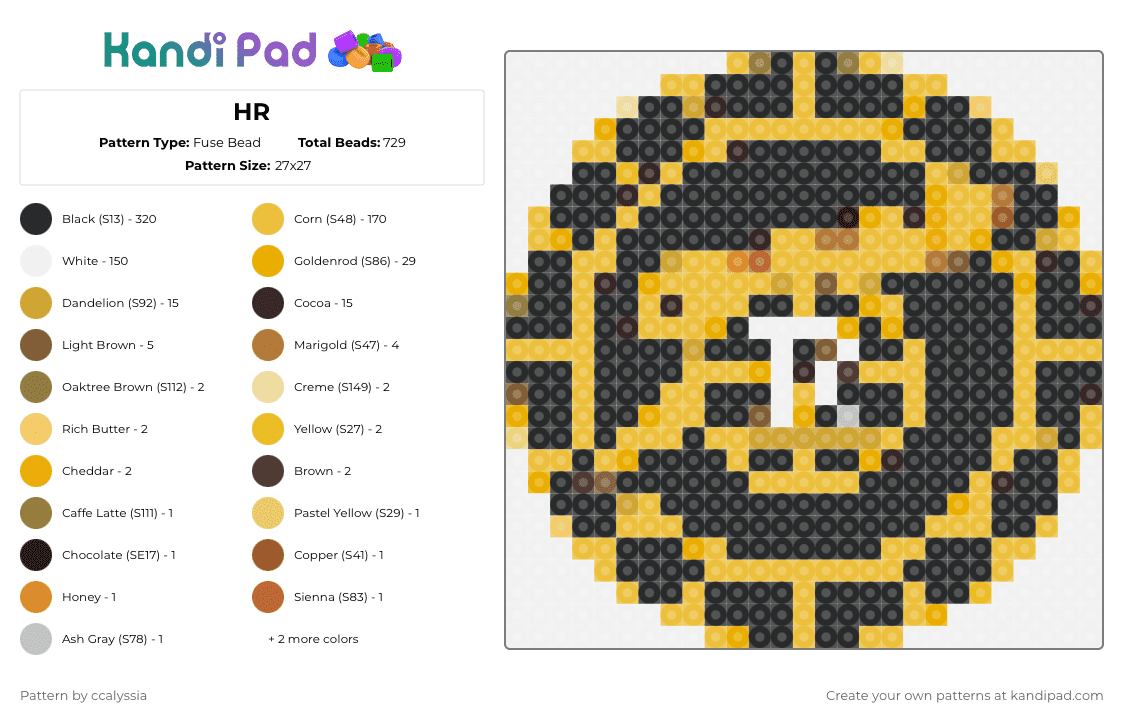 HR - Fuse Bead Pattern by ccalyssia on Kandi Pad - black,yellow,orange