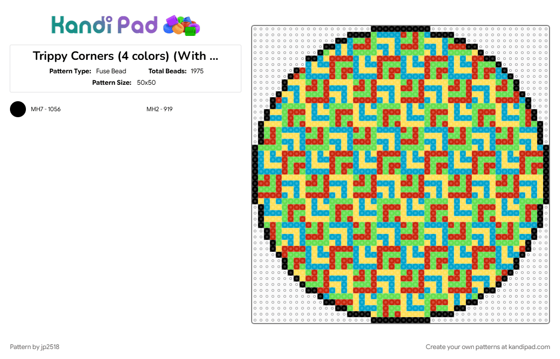 Trippy Corners (4 colors) (With Circle Border) - Fuse Bead Pattern by jp2518 on Kandi Pad - colorful, geometric, green, light blue, panel, red, repeating, trippy, wonky, yellow