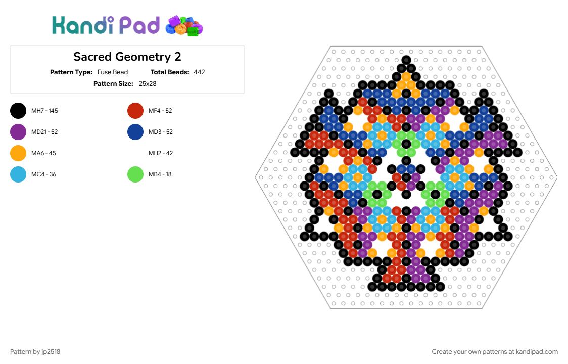 Sacred Geometry 2 - Fuse Bead Pattern by jp2518 on Kandi Pad - blue, geometry, orange, pink, red