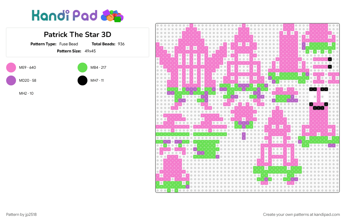Patrick The Star 3D - Fuse Bead Pattern by jp2518 on Kandi Pad - pink