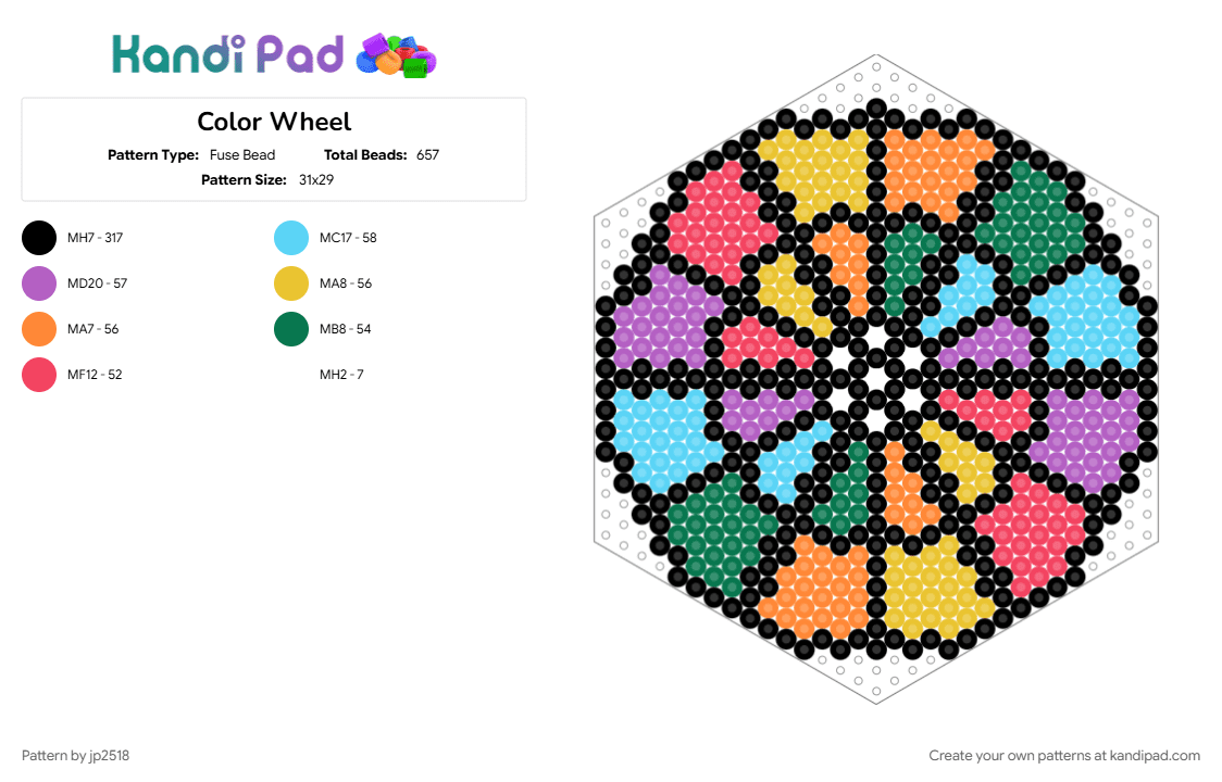 Color Wheel - Fuse Bead Pattern by jp2518 on Kandi Pad - black, colorful, light blue, orange, pink