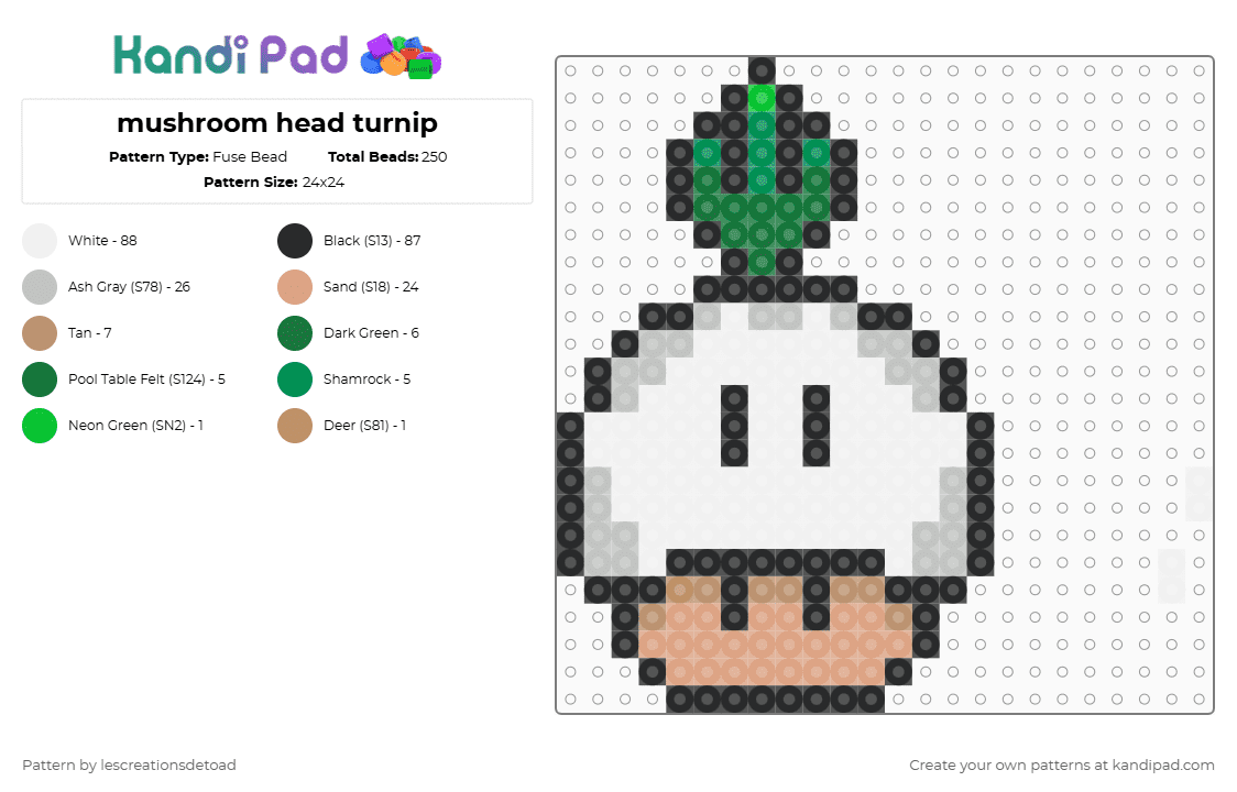 mushroom head turnip - Fuse Bead Pattern by lescreationsdetoad on Kandi Pad - white,beige,mario,turnip,capitaine toad treasur tracker