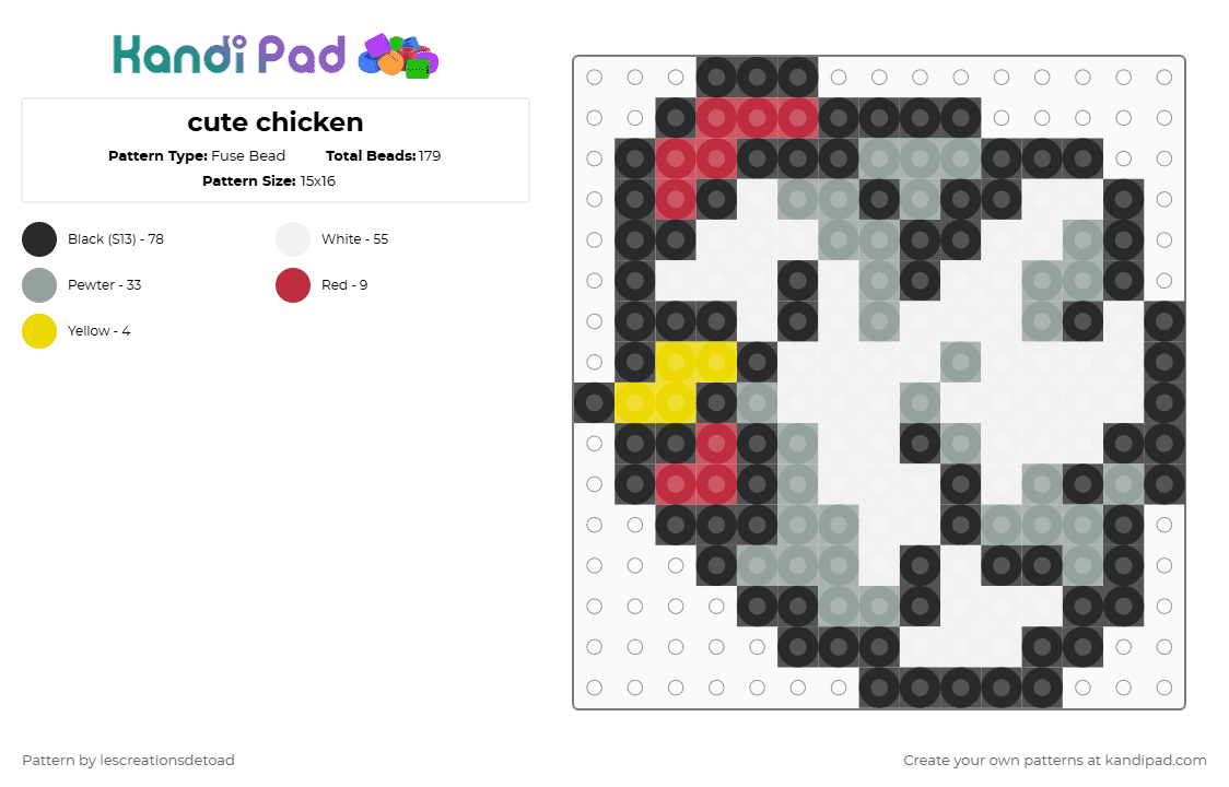 cute chicken - Fuse Bead Pattern by lescreationsdetoad on Kandi Pad - white,gray,chicken,animal