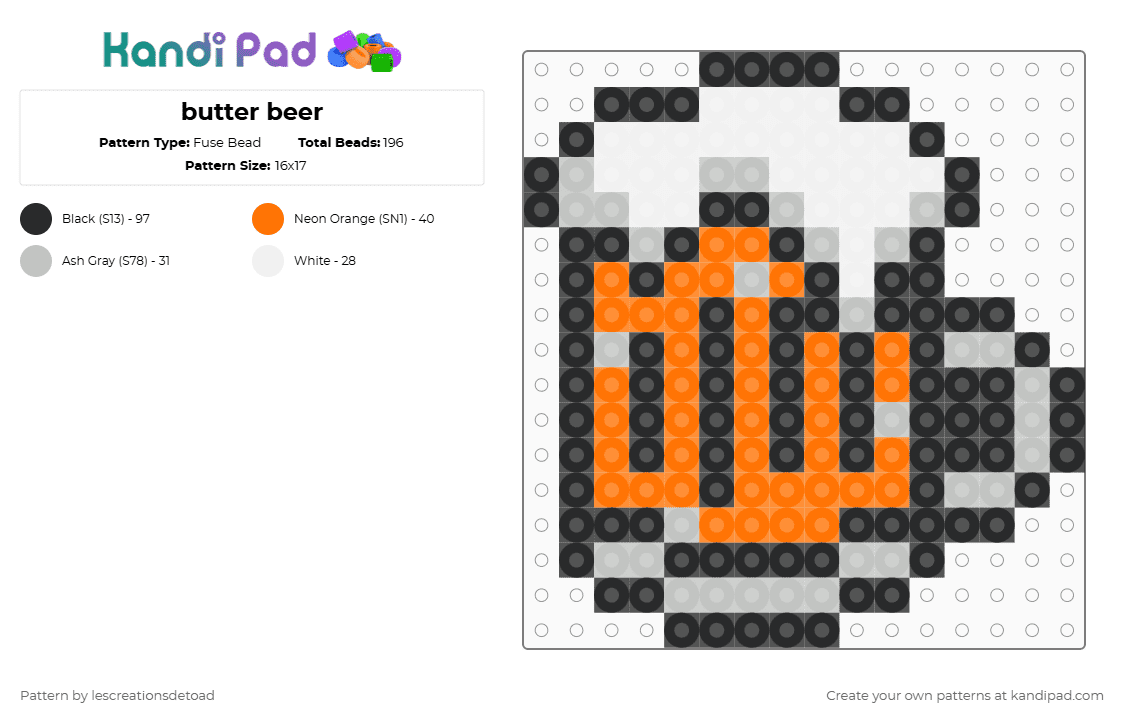 butter beer harry potter - Fuse Bead Pattern by lescreationsdetoad on Kandi Pad - beige, butter beer, harry potter, orange