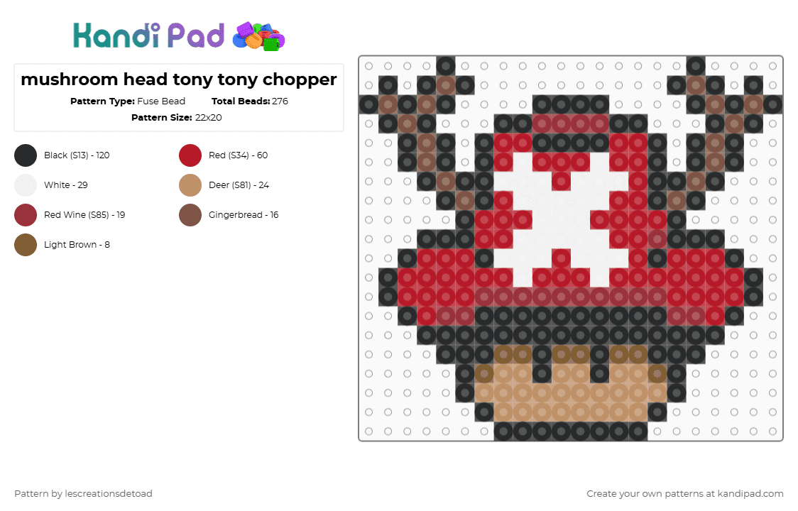 mushroom head tony tony chopper - Fuse Bead Pattern by lescreationsdetoad on Kandi Pad - red,tan,one piece,tony tony chopper