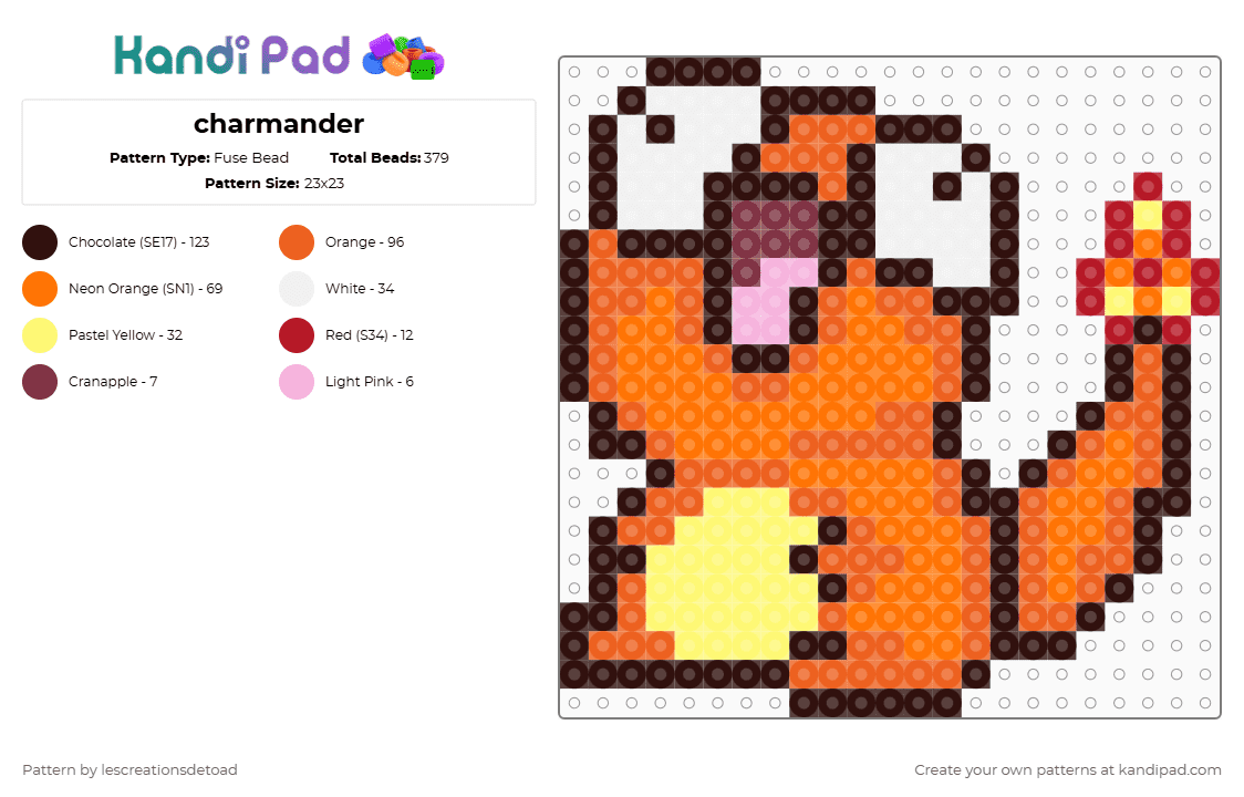 funny charmander - Fuse Bead Pattern by lescreationsdetoad on Kandi Pad - derpy,gaming,pokemon,video game,brown,orange,charmander