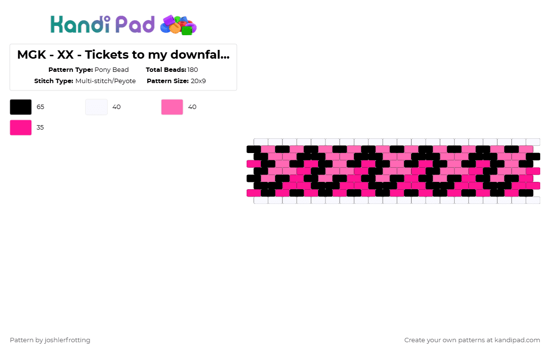 MGK - XX - Tickets to my downfall ver.2 - Pony Bead Pattern by joshlerfrotting on Kandi Pad - white,pink,mgk,pop,punk,singer,album,black