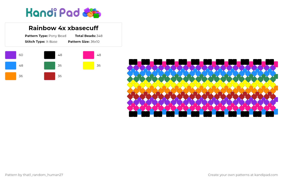 Rainbow 4x xbasecuff - Pony Bead Pattern by that1_random_human27 on Kandi Pad - pink,purple,light blue