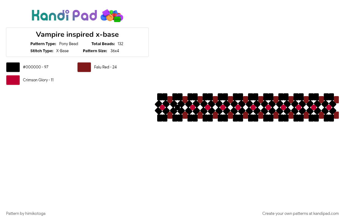 Vampire inspired x-base - Pony Bead Pattern by himikotoga on Kandi Pad - black, brown, red