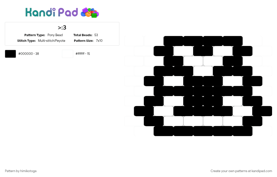 >:3 - Pony Bead Pattern by himikotoga on Kandi Pad - black, white