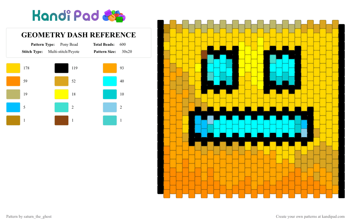 GEOMETRY DASH REFERENCE - Pony Bead Pattern by saturn_the_ghost on Kandi Pad - orange,yellow