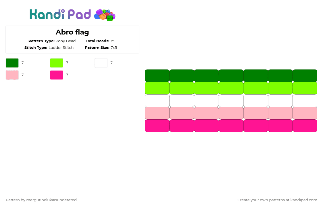 Abro flag - Pony Bead Pattern by mergurinelukaisunderated on Kandi Pad - green,pink