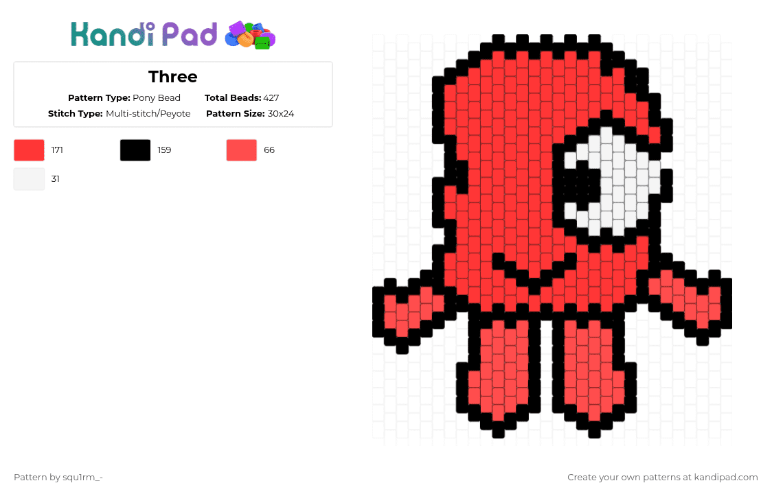 Three - Pony Bead Pattern by squ1rm_- on Kandi Pad - red