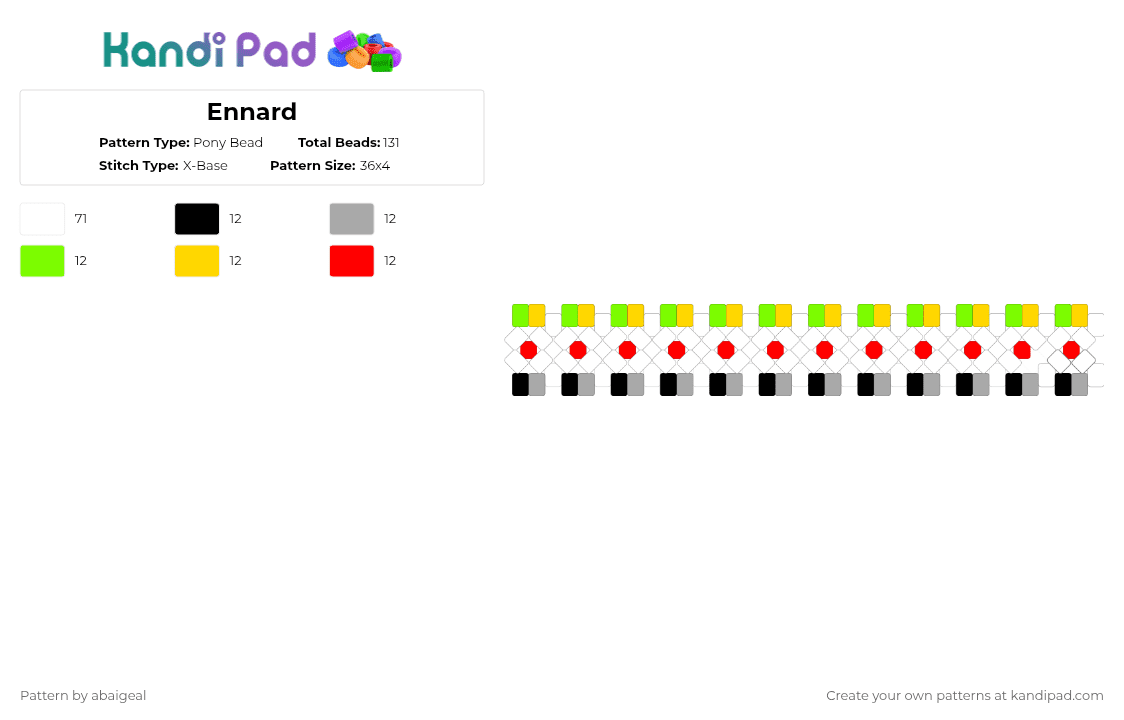 Ennard - Pony Bead Pattern by abaigeal on Kandi Pad - white,green,red,colorful