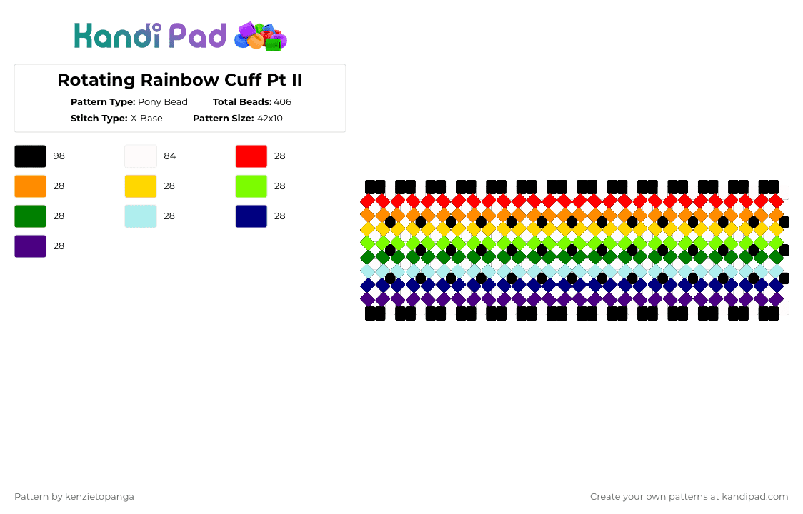 Rotating Rainbow Cuff Pt II Pony Bead Pattern - Kandi Pad | Kandi ...