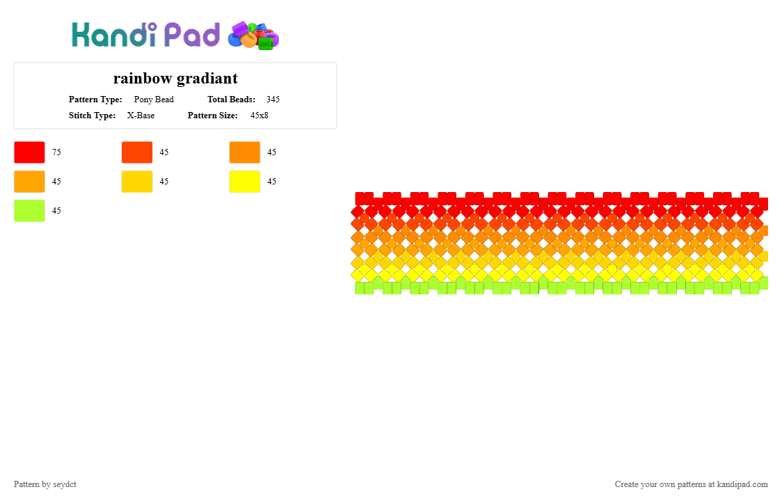 rainbow gradiant - Pony Bead Pattern by seydct on Kandi Pad - mango,colorful,red,orange,yellow,rainbow,lightgreen,gradient