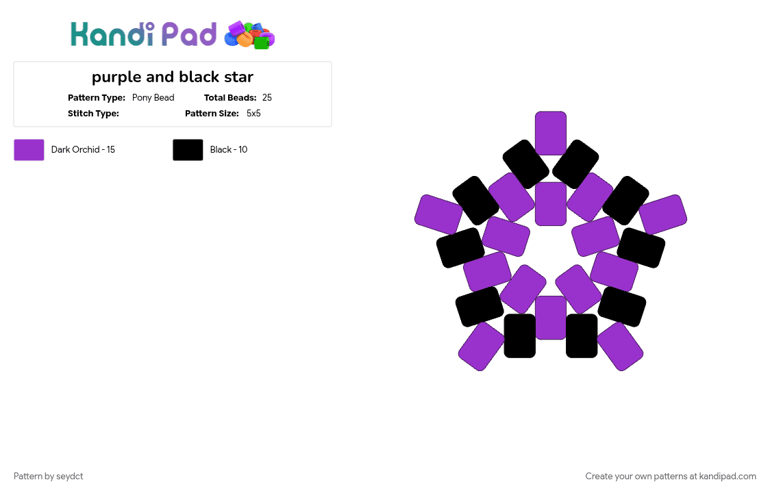 purple and black star - Pony Bead Pattern by seydct on Kandi Pad - black, purple, star